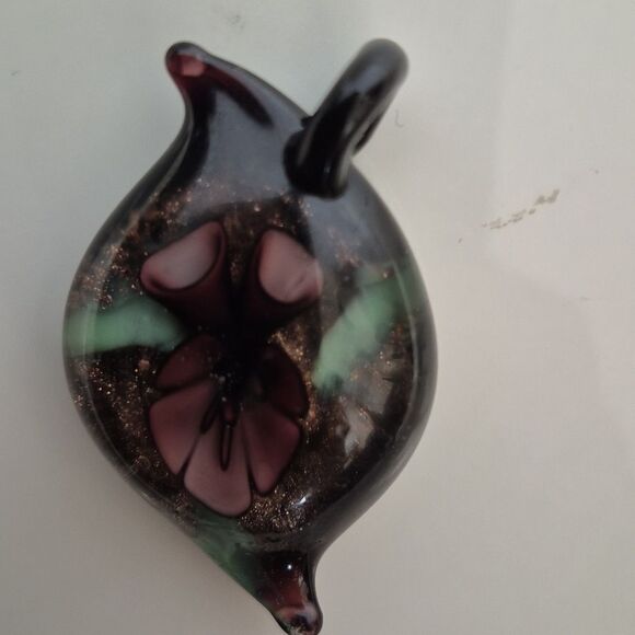 Murano Black and Purple Glass Pendant Necklace - Picture 15 of 16